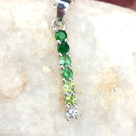 Genuine Gems Green Ombre Pendant .925 Silver Tsavorite Peridot Chrome Diopside - Picture 4 of 16